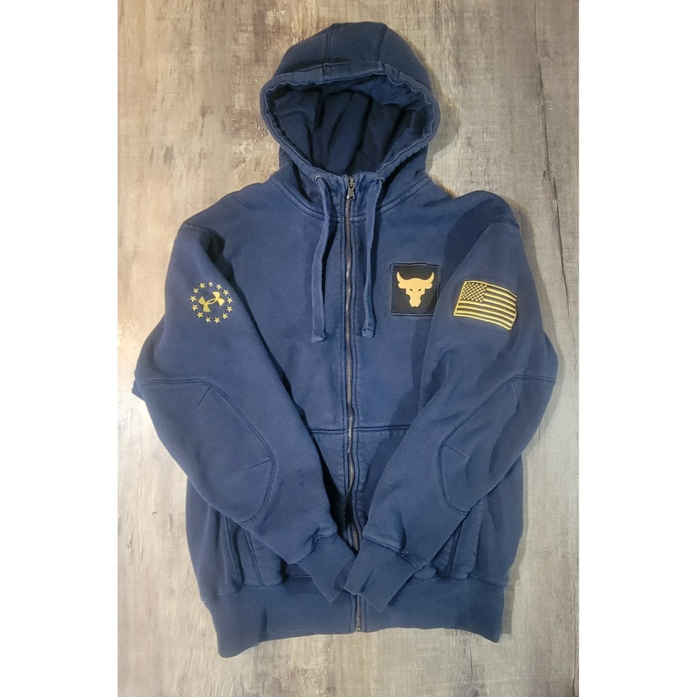 Project Rock Under Armour‎ Mens Medium Blue Blood Sweat Respect Full Zip Hoodie
